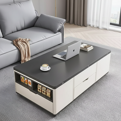 Contemporary Creative Rectangular Foldable Height-Adjustable Slab Stone Solid Wood Eco-Friendly Board Coffee Table 3-Drawer For Living Room