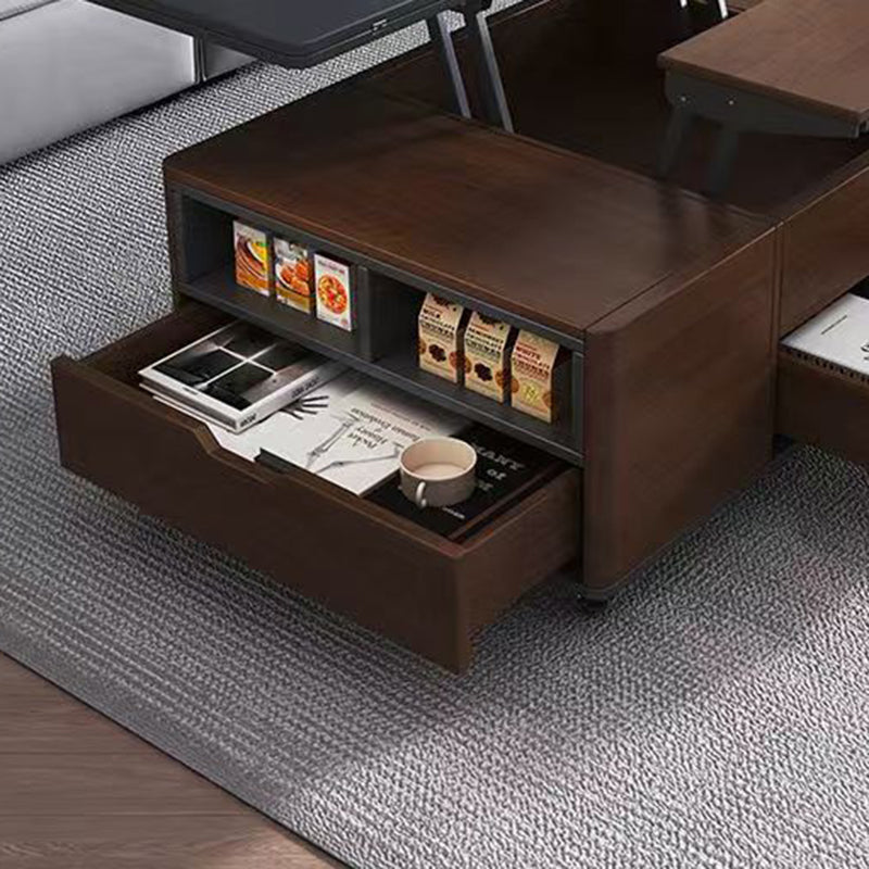 Contemporary Creative Rectangular Foldable Height-Adjustable Slab Stone Solid Wood Eco-Friendly Board Coffee Table 3-Drawer For Living Room