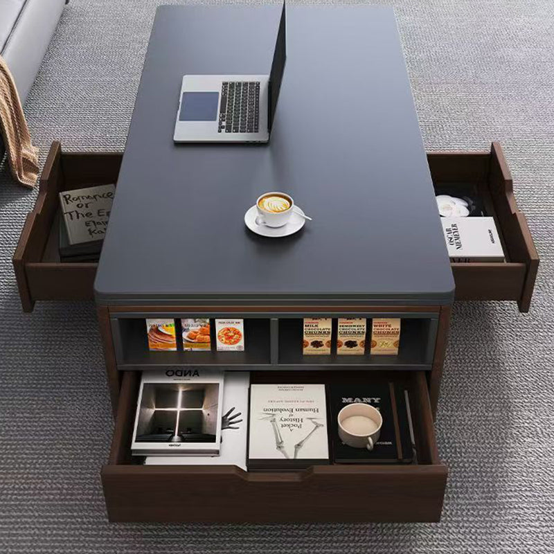 Contemporary Creative Rectangular Foldable Height-Adjustable Slab Stone Solid Wood Eco-Friendly Board Coffee Table 3-Drawer For Living Room