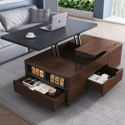 Contemporary Creative Rectangular Foldable Height-Adjustable Slab Stone Solid Wood Eco-Friendly Board Coffee Table 3-Drawer For Living Room