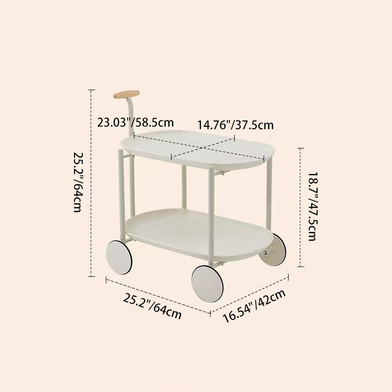 Contemporary Creative Cart-Shaped ABS Carbon Steel Solid Wood Mobile Side Table 2-Tier For Living Room