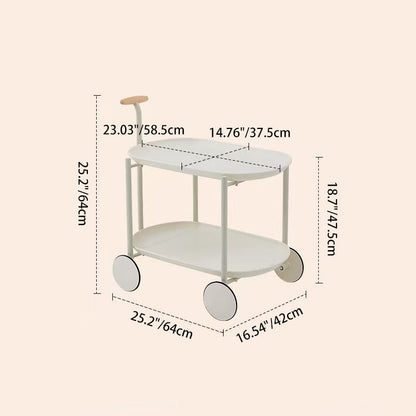 Contemporary Creative Cart-Shaped ABS Carbon Steel Solid Wood Mobile Side Table 2-Tier For Living Room