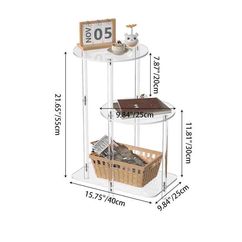 Modern Minimalist Round Cylindrical Acrylic Plastic Nightstand 3-Tier For Bedroom