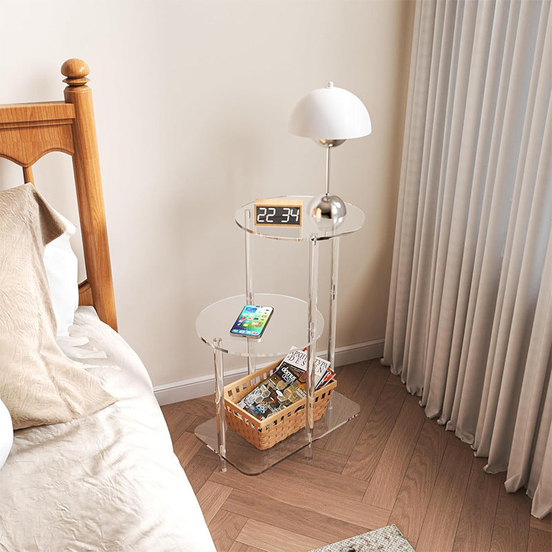 Modern Minimalist Round Cylindrical Acrylic Plastic Nightstand 3-Tier For Bedroom