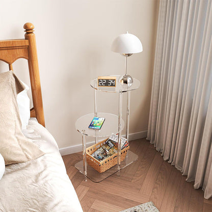 Modern Minimalist Round Cylindrical Acrylic Plastic Nightstand 3-Tier For Bedroom