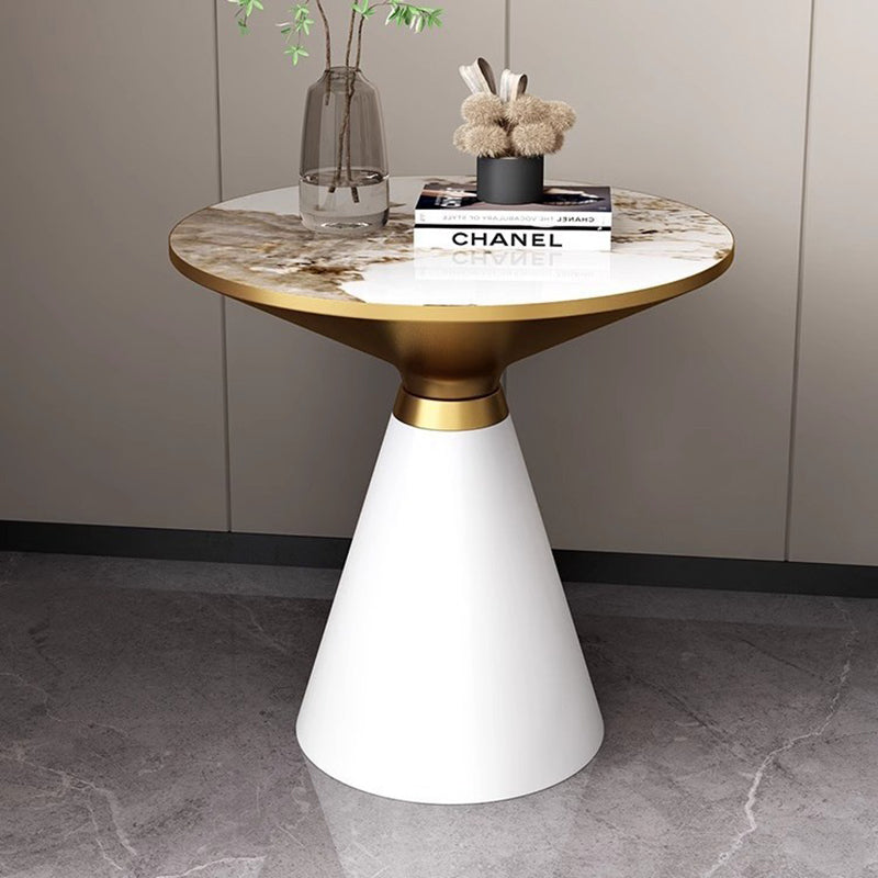 Contemporary Luxury Tapered Round Stone Slab Carbon Steel Coffee Table 1-Tier For Living Room