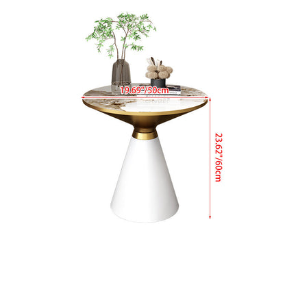 Contemporary Luxury Tapered Round Stone Slab Carbon Steel Coffee Table 1-Tier For Living Room
