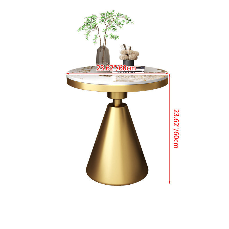 Contemporary Luxury Tapered Round Stone Slab Carbon Steel Coffee Table 1-Tier For Living Room