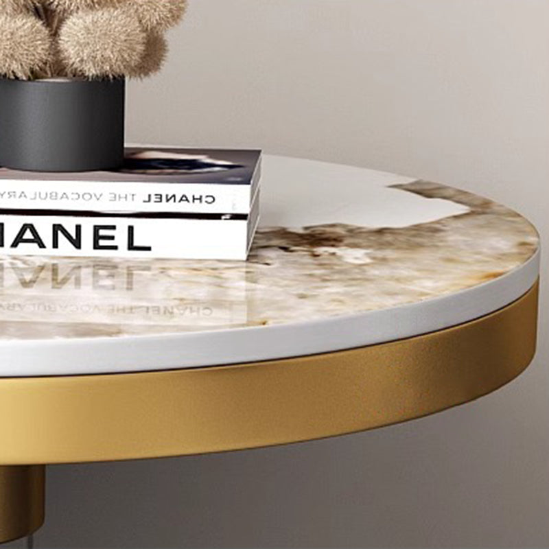 Contemporary Luxury Tapered Round Stone Slab Carbon Steel Coffee Table 1-Tier For Living Room