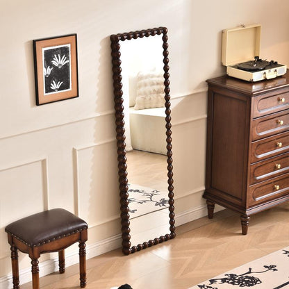 Traditional Vintage Rectangular Rubberwood Plywood Glass Accent Full-Length Mirror For Entryways