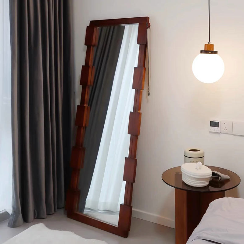 Traditional Vintage Rectangular Glass Pine Wood Medium Density Fiberboard Accent Full-Length Mirror For Entryways