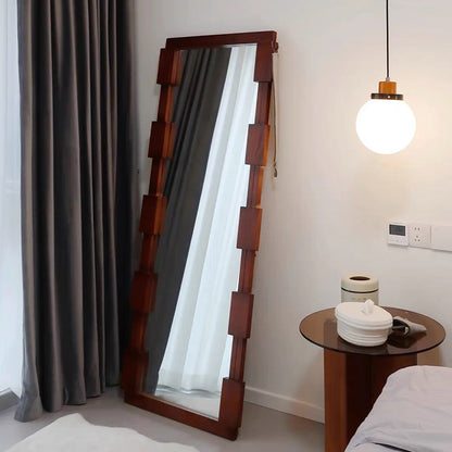 Traditional Vintage Rectangular Glass Pine Wood Medium Density Fiberboard Accent Full-Length Mirror For Entryways