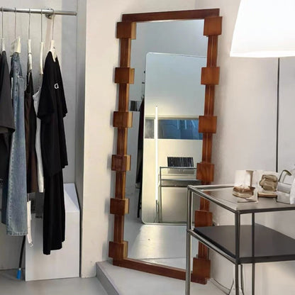 Traditional Vintage Rectangular Glass Pine Wood Medium Density Fiberboard Accent Full-Length Mirror For Entryways