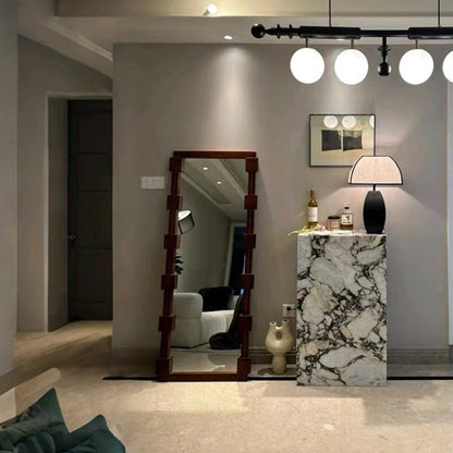 Traditional Vintage Rectangular Glass Pine Wood Medium Density Fiberboard Accent Full-Length Mirror For Entryways