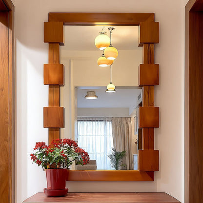 Traditional Vintage Rectangular Glass Pine Wood Medium Density Fiberboard Accent Full-Length Mirror For Entryways