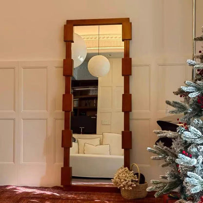 Traditional Vintage Rectangular Glass Pine Wood Medium Density Fiberboard Accent Full-Length Mirror For Entryways
