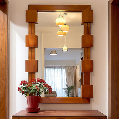 Traditional Vintage Rectangular Glass Pine Wood Medium Density Fiberboard Accent Full-Length Mirror For Entryways