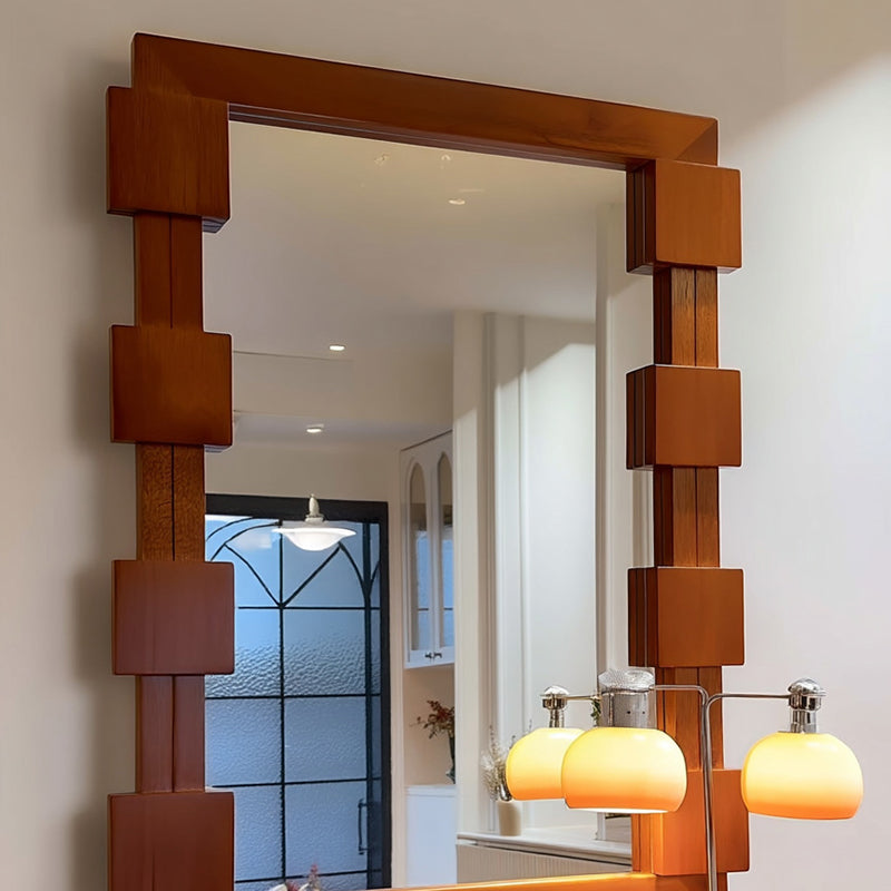 Traditional Vintage Rectangular Glass Pine Wood Medium Density Fiberboard Accent Full-Length Mirror For Entryways