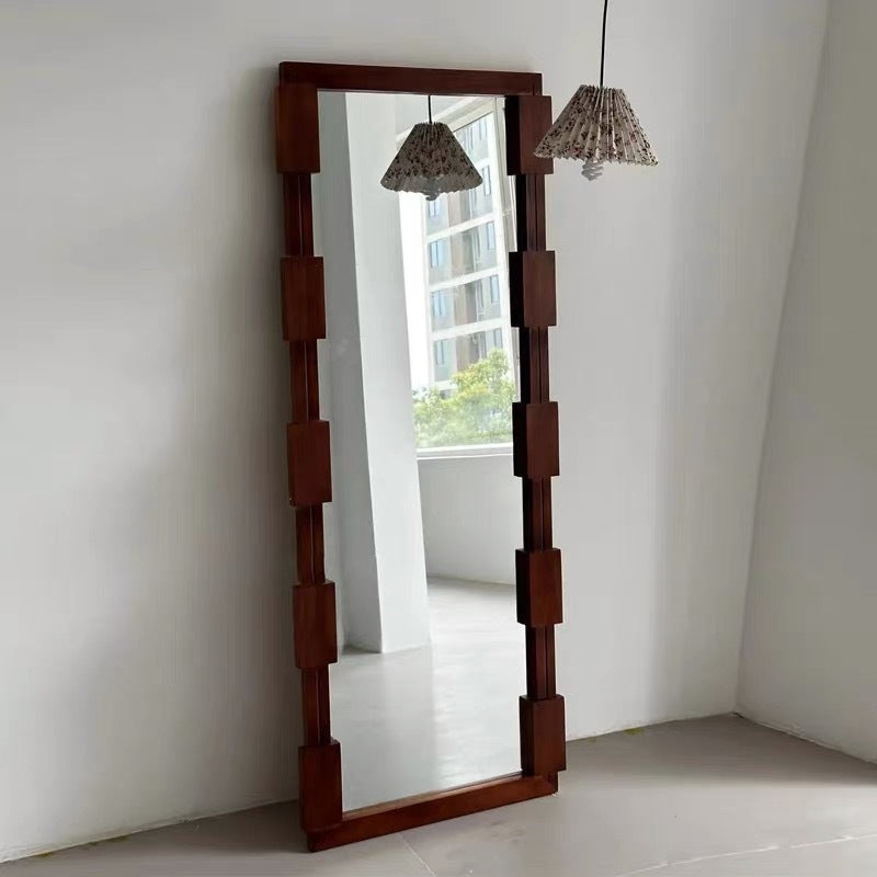 Traditional Vintage Rectangular Glass Pine Wood Medium Density Fiberboard Accent Full-Length Mirror For Entryways