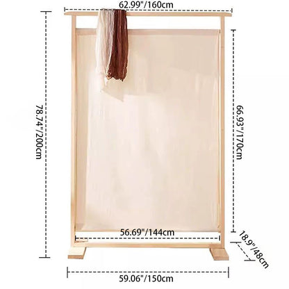Traditional Chinese Rectangular Solid Wood Linen Fabric Room Divider For Living Room