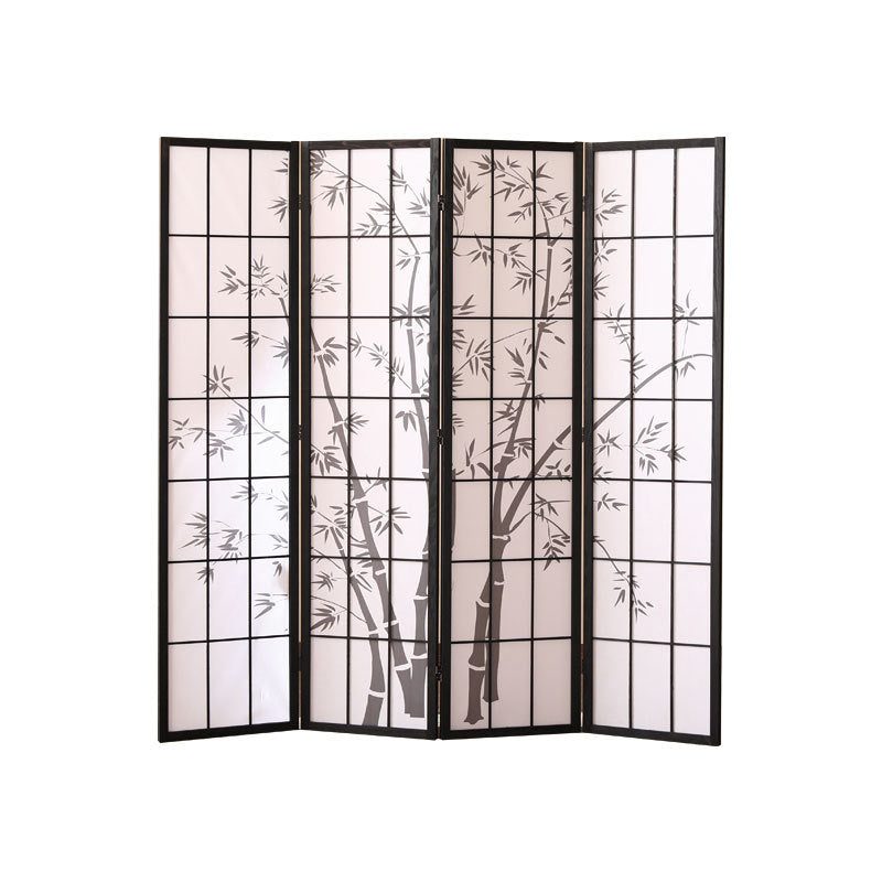 Traditional Japanese Rectangular Non-Woven Fabric Pine Wood Foldable Grid Room Divider For Living Room