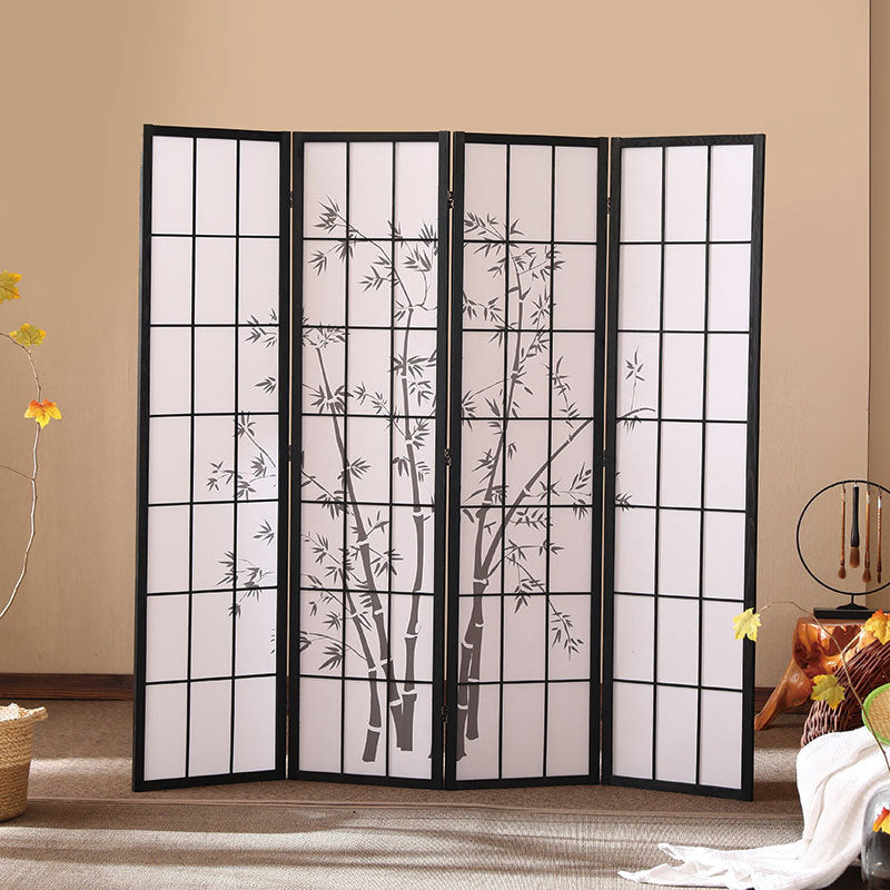 Traditional Japanese Rectangular Non-Woven Fabric Pine Wood Foldable Grid Room Divider For Living Room