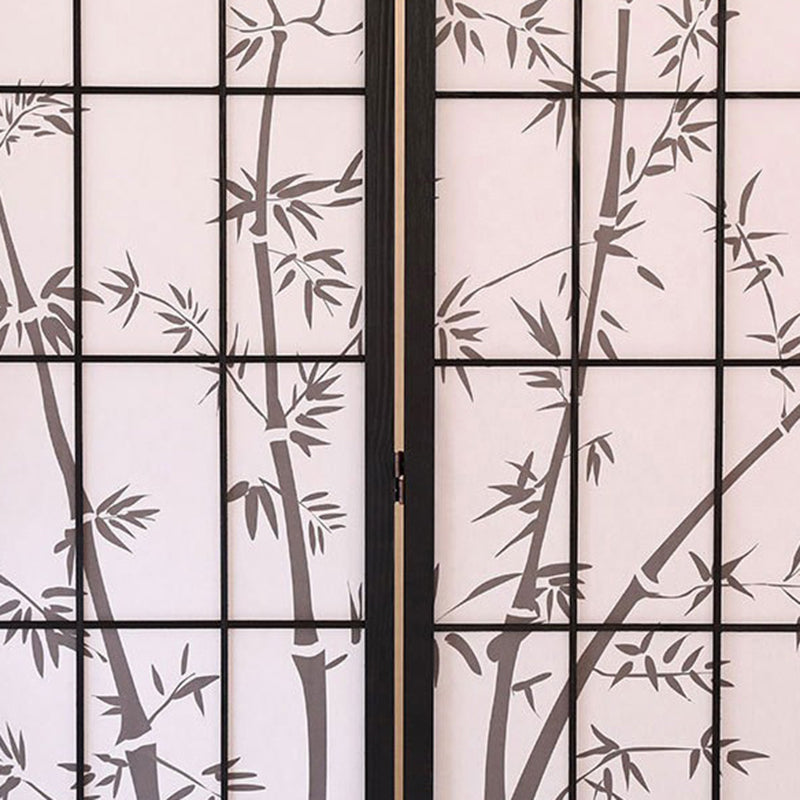 Traditional Japanese Rectangular Non-Woven Fabric Pine Wood Foldable Grid Room Divider For Living Room