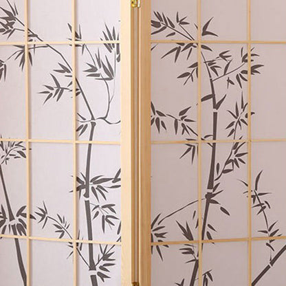 Traditional Japanese Rectangular Non-Woven Fabric Pine Wood Foldable Grid Room Divider For Living Room