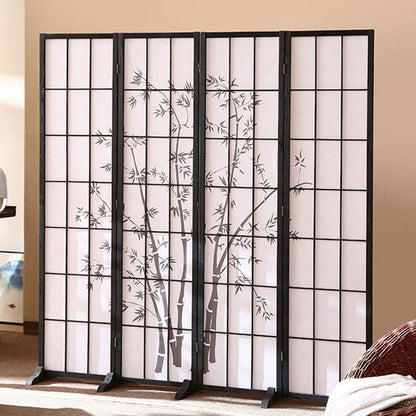 Traditional Japanese Rectangular Non-Woven Fabric Pine Wood Foldable Grid Room Divider For Living Room