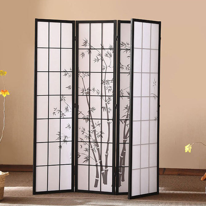 Traditional Japanese Rectangular Non-Woven Fabric Pine Wood Foldable Grid Room Divider For Living Room