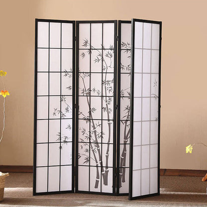 Traditional Japanese Rectangular Non-Woven Fabric Pine Wood Foldable Grid Room Divider For Living Room