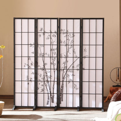 Traditional Japanese Rectangular Non-Woven Fabric Pine Wood Foldable Grid Room Divider For Living Room