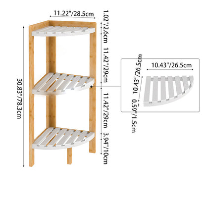 Modern Minimalist Cylindrical Fan-Shaped Medium Density Fiberboard Bamboo Corner Shelf Unit 3-Tier For Living Room