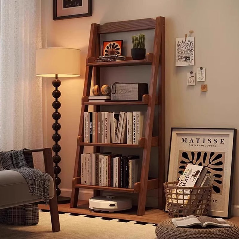 Modern Minimalist Rectangular Ladder Pine Wood Display Rack 4-Tier For Living Room