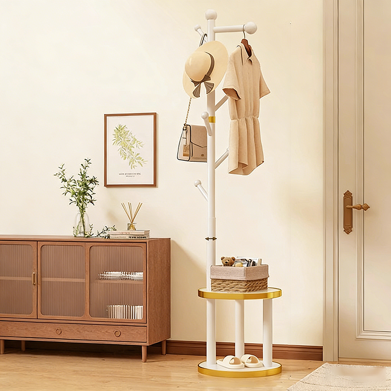 Modern Minimalist Cylindrical Tree Branch Pine Wood Medium Density Fiberboard Movable Hall Tree 2-Tier For Bedroom & Entryways