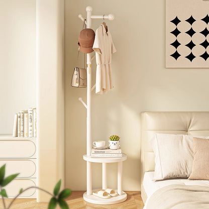 Modern Minimalist Cylindrical Tree Branch Pine Wood Medium Density Fiberboard Movable Hall Tree 2-Tier For Bedroom & Entryways