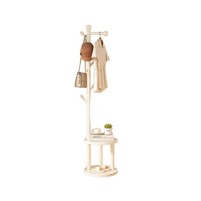 Modern Minimalist Cylindrical Tree Branch Pine Wood Medium Density Fiberboard Movable Hall Tree 2-Tier For Bedroom & Entryways
