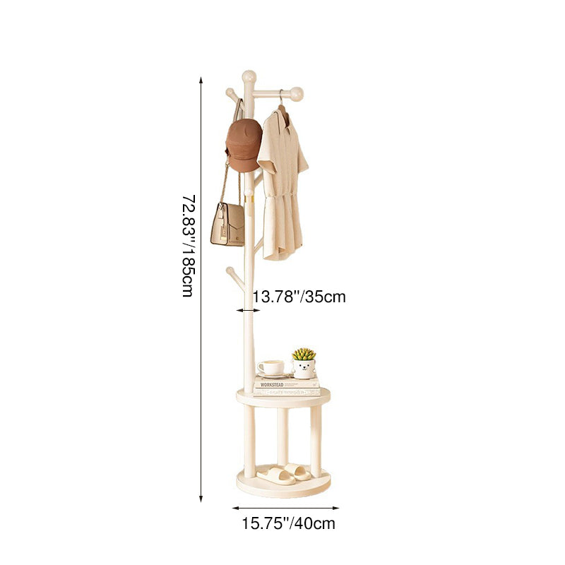 Modern Minimalist Cylindrical Tree Branch Pine Wood Medium Density Fiberboard Movable Hall Tree 2-Tier For Bedroom & Entryways