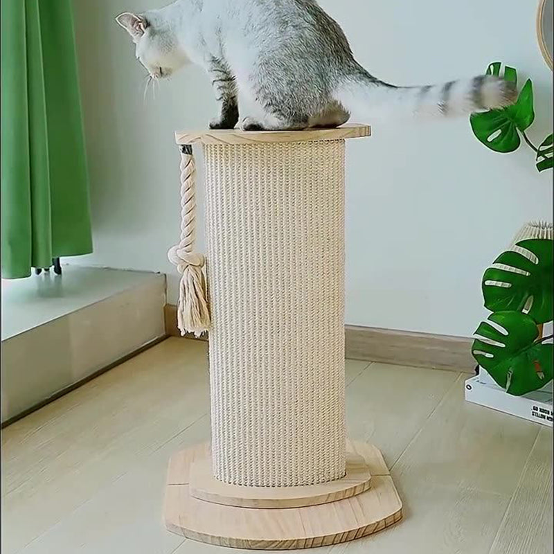 Modern Minimalist Roman Cylindrical Solid Wood Sisal Rope Cat Tower For Bedroom
