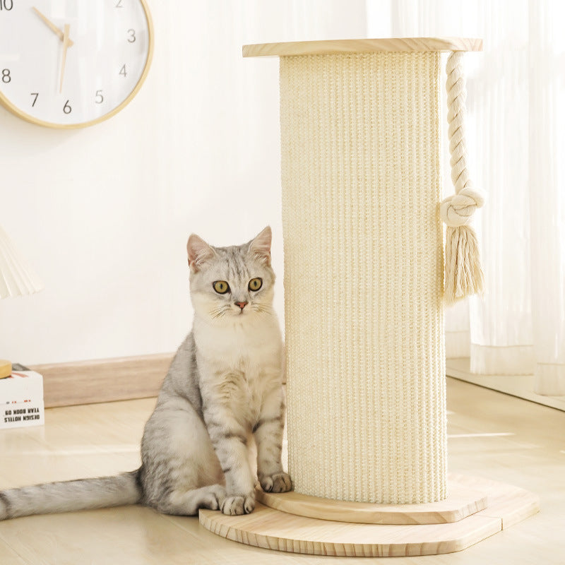 Modern Minimalist Roman Cylindrical Solid Wood Sisal Rope Cat Tower For Bedroom