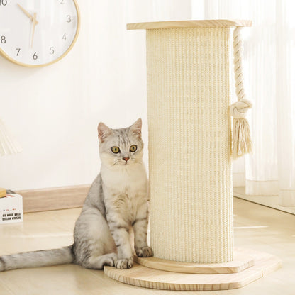 Modern Minimalist Roman Cylindrical Solid Wood Sisal Rope Cat Tower For Bedroom
