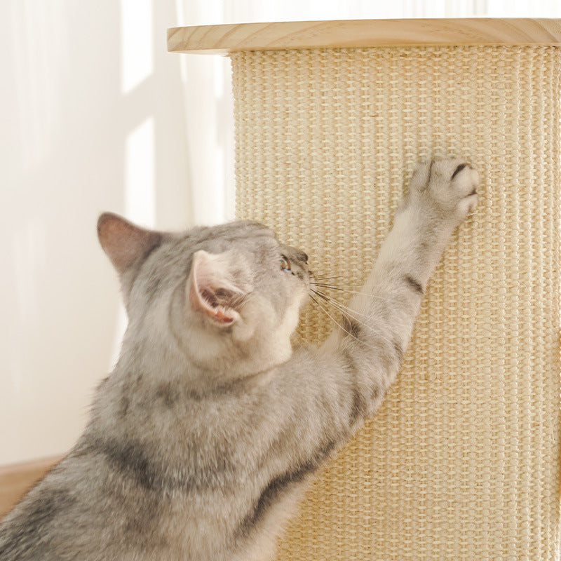 Modern Minimalist Roman Cylindrical Solid Wood Sisal Rope Cat Tower For Bedroom