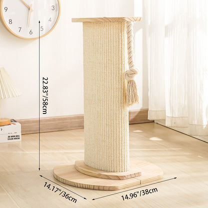 Modern Minimalist Roman Cylindrical Solid Wood Sisal Rope Cat Tower For Bedroom