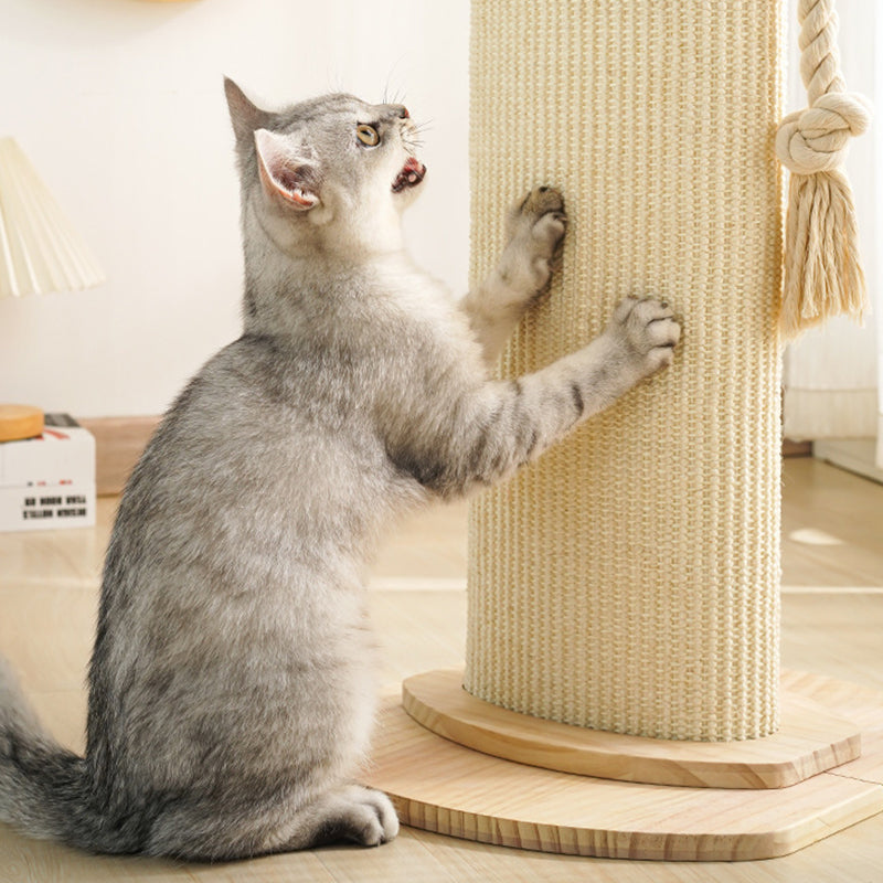 Modern Minimalist Roman Cylindrical Solid Wood Sisal Rope Cat Tower For Bedroom