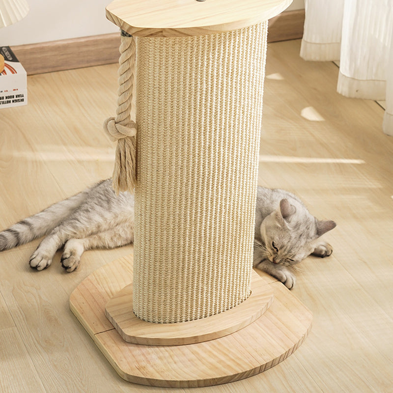 Modern Minimalist Roman Cylindrical Solid Wood Sisal Rope Cat Tower For Bedroom