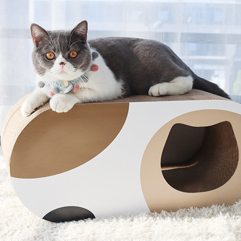 Contemporary Creative Oval Tunnel Corrugated Cardboard Cat Scratcher & Cat Bed For Bedroom