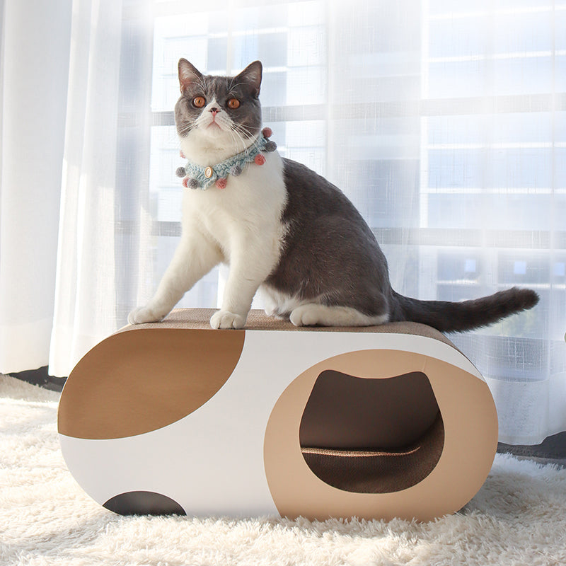 Contemporary Creative Oval Tunnel Corrugated Cardboard Cat Scratcher & Cat Bed For Bedroom