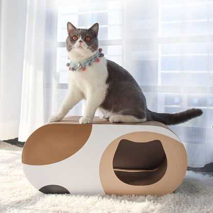 Contemporary Creative Oval Tunnel Corrugated Cardboard Cat Scratcher & Cat Bed For Bedroom