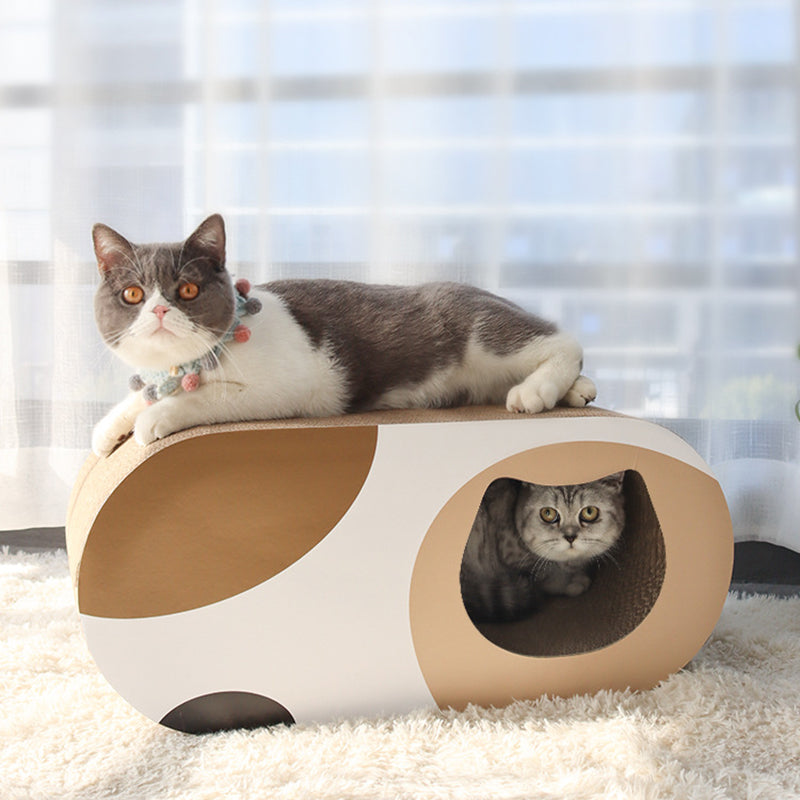 Contemporary Creative Oval Tunnel Corrugated Cardboard Cat Scratcher & Cat Bed For Bedroom
