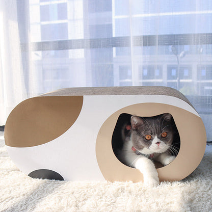 Contemporary Creative Oval Tunnel Corrugated Cardboard Cat Scratcher & Cat Bed For Bedroom